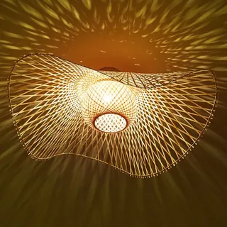 HEYUN Natürliche Deckenlampe Bambus Rattan Landbeleuchtung Deckenleuchte E27 Retro Deckenlicht Handgewebte Korridorlampe Schlafzimmer Restaurant Café Küche Esstisch Dekoration Lampe(75cm)