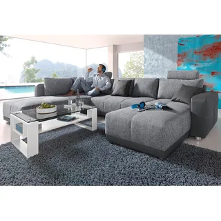 Wohnlandschaft JOCKENHÖFER GRUPPE "Orlando U-Form", grau, B:337cm H:69cm T:180cm, Struktur Farbe petrol: 87% Polyester, 13% Polyacryl, Struktur Farbe greige: 45% Polyacryl, 35% Polyester, 20% Baumwolle, Luxus-Microfaser ALCATOP (100% Polyester) / Struktur (s. u.) Kunstleder SOFTLUX / Struktur (s.u.), Struktur: alle restlichen Farben, außer greige + petrol: 65% Polyacryl, 35% Polyester, Sofas, mit Federkern, Bettfunktion und Bettkasten, inklusive 2 Kopfstützen, Topseller