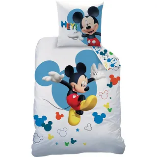 Mickey Mouse Bettwäsche Jump 135 x 200 cm + 80 x 80 cm 100% Baumwolle Renforcé-Linon-Qualität Disney Wunderhaus Clubhaus Donald Duck Minnie Maus Kinderbettwäsche Deutsche Größe Reißverschluss