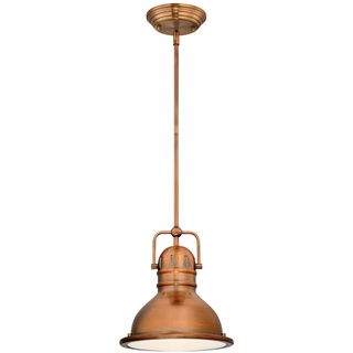63084 Einflammige Pendelleuchte Boswell von Westinghouse Lighting für den Innenbereich, Ausführung in gewaschenem Kupfer mit Prismenlinse