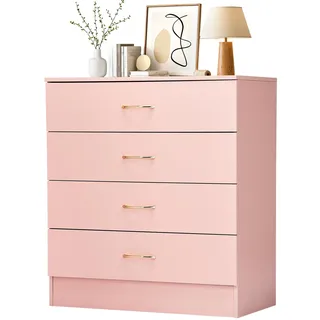 LEADZM Kommode Schlafzimmer Kommode mit 4 Schubladen, Rosa | für minimalistische Innenräume, Wohnzimmer, Schlafzimmer, Flur, Schrank, Sideboard