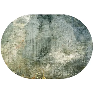 Rururug Teppich Oval Maschinengefertigt Modern Kurzflor Polyester antirutsch Waschbar Flur Schlafzimmer Küche Wohnzimmer Zimmer deko, Moderne nordische abstrakte grüne Kunst Oval 120 x 180 cm