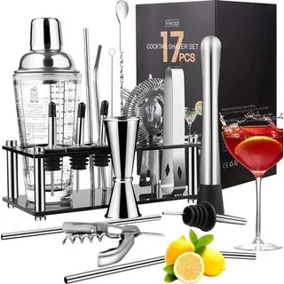 Famanu Cocktail Shaker Set - 11-teilig mit Glas und Zubehör