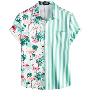 VATPAVE Herren Flamingo Hawaii Hemd Männer Freizeit Kurzarmhemd Sommer Strandhemd Regular Fit 3X-Large Kokosnuss Flamingo