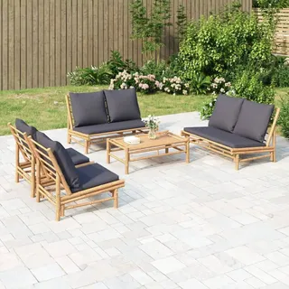 5-tlg. Garten-Lounge-Set mit Dunkelgrauen Kissen Bambus , Gartenmöbel-Sets Design 2024 - Braun