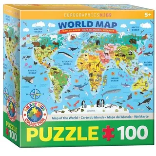 Eurographics Puzzle Weltkarte illustriert, 100 Teile, 48 x 33 cm, 6100-5554