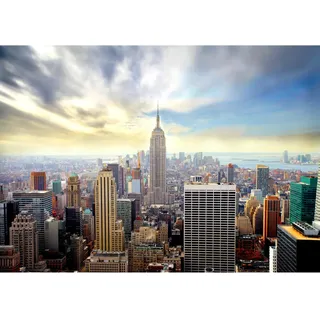 Runa Art Fototapeten 396 x 280 cm New York skyline - Vlies Wanddekoration Wohnzimmer Schlafzimmer - Deutsche Manufaktur - Blau 9005012a