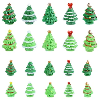 20PCS Künstlicher Weihnachtsbaum Harz Mini Weihnachtsbaum Deko Tisch Grün Weihnachtsbaum Geschmückt Weihnachtsfiguren Weihnachten Miniatur Ornamente Klein für Tischdeko Schneekugeln Garten Puppenhaus