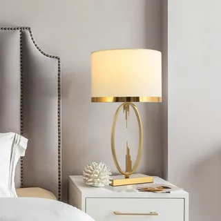 Mengjay Tischlampe,Tischleuchte Vintage, Industrial, Retro, Nachttischlampe Stahl und Textil in Weiß und Kupfer, Lampe mit Schalter, E27 Fassung.
