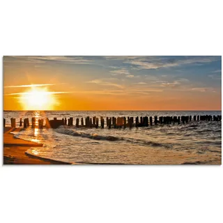 Glasbild »Schöner Sonnenuntergang am Strand«, Strand, (1 St.), in verschiedenen Größen, 14378449-0 orange B/H: 100 cm x 50 cm