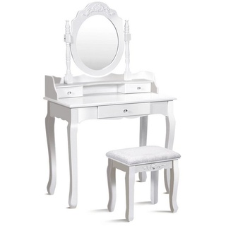 COSTWAY Schminktisch, mit 360° drehbarem Oval Spiegel & 3 Schubladen & Hocker weiß