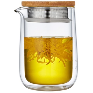 Sizikato Teekanne aus transparentem Glas, doppelwandige Teekanne aus Borosilikatglas
