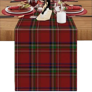 Weihnachten Tischläufer Rot 40x140cm Modern Leinen Table Runner Geometrisch Plaid Hitzebeständig Tischläufee Weihnachtsdeko 1er Set Tischband Für Hochzeit Party Urlaub Esszimmer Esstisch Deko