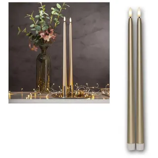 STAR TRADING LED-Kerze LED Stabkerzen "FLAMME METAL" 2er Set gold 39cm, warmweiß