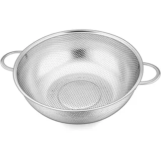 Hunwutef Nudelsieb Edelstahl mit Griffen, Mikroperforiertes Metallsieb, Abtropfsieb für Pasta, Nudeln, Obst und Gemüse, Robustes Küchensieb, Spülmaschinenfest