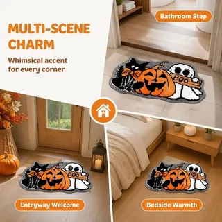 Halloween Fußmatte Katze Kürbis 50x80cm, rutschfest, Türmatte Deko
