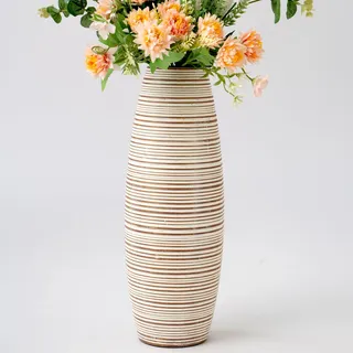 Leewadee - Moderne Blumenvase, Bodenvase für Pampasgras Als Wohnzimmer Deko- 34 cm Hoch, White Wash