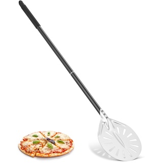 Perforierte Pizzaschaufel, 6 Zoll Pizzaschieber Pizzapaddel aus Aluminium mit Langem Abnehmbarem Griff, Pizzawender Runder Pizzaschieber 80cm Gesamtlänger, Pizza Schieber für den Grill & Backofen