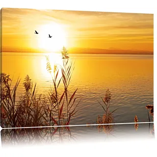 Pixxprint Sonnenuntergang am See, Größe: 80x60cm, Leinwandbild, fertig gespannt, Wandbild, Dekoration, Kunstdruck, kein Poster