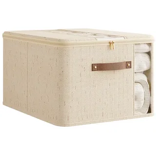 Agger Aufbewahrungsbox Aufbewahrungstasche mit Deckel, Groß Kleideraufbewahrung, Umzugskartons, Faltbare Aufbewahrung Boxen für Decken Kleidung beige