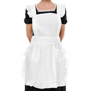 LilMents Retro-Schürze mit Rüschen und Taschen, anpassbar auf verschiedene Größen , Polyester, weiß, S - S to 3XL