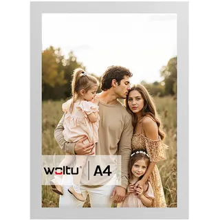 WOLTU Bilderrahmen A4, Silber, MDF-Holz Fotorahmen mit Passepartout | Posterrahmen für Poster, Fotos, Puzzle, aufhängbar und aufstellbar, Collage-Wanddeko mit bruchsicherer PS-Platte ohne Glas