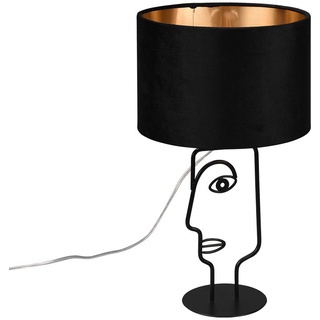 Tischlampe Tischleuchte Nachttischlampe Leseleuchte Beistelllampe, Metall schwarz Stoffschirm Gesicht-Design, 1x E27, H 42 cm