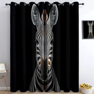 Srigzcaly Tier Zebra Porträt Verdunkelungsvorhänge, 2er Set Blickdichte Gardinen mit Ösen H166 x B75 cm, Schwarz Vorhang für Schlafzimmer Kinderzimmer