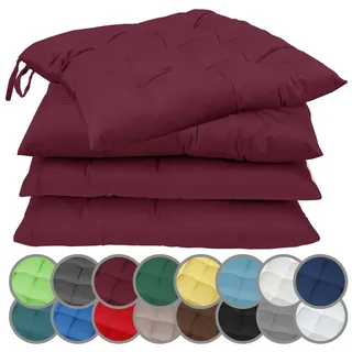 NatureMark 4er Set Stuhlkissen mit Bändern Gr. 40x40 cm Sitzkissen gefüllt, Bordeaux rot