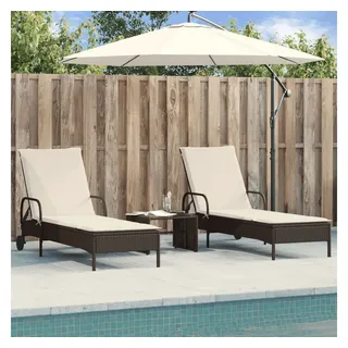 furnicato Gartenliege Sonnenliege mit Rollen 61x200x48 cm Braun PE-Rattan, UV-beständiges Gartenset mit 3-fach verstellbarer Rückenlehne braun
