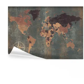 decomonkey Premium Fototapete Weltkarte, 200x140 cm, Vintage Retro, Tapete