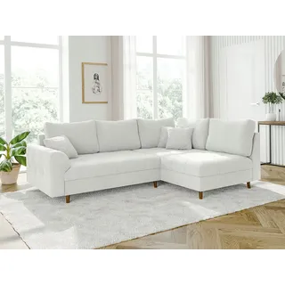 s-style möbel Viggo - Ecksofa Mit Braun Holzfüßen Im Skandinavischen Stil Aus Weiß Boucle-stoff