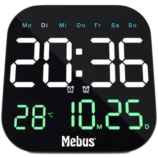 MEBUS Digital Wanduhr 18,5 cm 19855 Schwarz