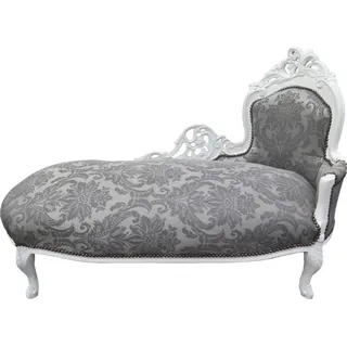 Casa Padrino Barock Chaiselongue Grau Muster / Weiss - Recamiere Liege Barock Möbel - Limited Edition