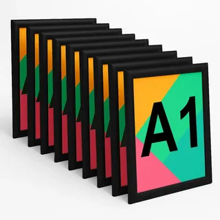 Aluanz Klapprahmen A1, Schwarz, 10er Set | Bilderleiste, Wechselrahmen mit Antireflexfolie, Posterrahmen für Wandmontage, Hoch- & Querformat, 87 x 63 x 1,2 cm