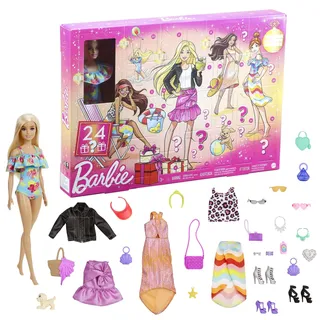 BARBIE Adventskalender mit einer Barbie Puppe (30,4cm), 24 Überraschungen, mit trendiger Kleidung und Accessoires für Tag und Nacht, im Weihnachtsstil für Kinder von 3 bis 7 Jahre, GXD64