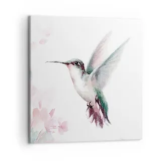 ARTTOR Bilder auf Leinwand 50x50cm Wandbild Natur Pastell - 4518 | Kolibri Aquarell Licht Klein Wanddekoration Wohnzimmer Schlafzimmer Wanddeko Wand Kunstdruck Wandkunst Wall Decor ARTTOR