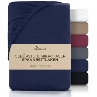 NatureMark Spannbettlaken Gebürstete Mikrofaser, Polyester, Gummizug: rundum, viele Größen und Farben Markenware (180x200 cm, Navy blau) blau 180 cm x 200 cm