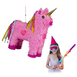 relaxdays Pinata 4-tlg. Pinata Set Einhorn gelb|rosa