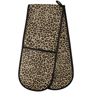 Lange Doppel-Ofenhandschuhe, Tier-Leoparden-Druck, hitzebeständig, gesteppt, Küchen-Ofenhandschuhe mit Schlaufe, waschbar für Mikrowelle, Kochen, Backen, Grillen, Grillen, 17,8 x 88,9 cm