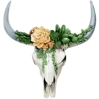 ikasus Stierkopf Harz Wanddekoration,Polyresin Stier Bulle Longhorn Kopf,Blume Kuh Schädel Wanddekoration Kinderzimmer Dekor, Simulation 3D Tier Kuh Schädel für den Innenbereich,In-/Outdoor