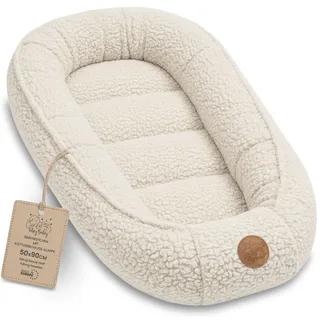 Babynest Nestchen Baby aus Teddy Plüsch 90x50 cm - Babynestchen Neugeborene Nest für Kinder Bett und Babybett tragbar Kuschelnest Coccon für Jungen und Mädchen Cremefarben