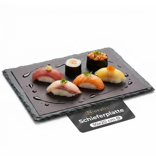 Novaliv Schieferplatte rechteckig I 30x20x0,5 cm I Schiefer Platte Schieferteller Servierteller Servierplatte Schiefer Steinplatte Frühstücksplatte