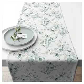 Ambiente® Tischläufer Eucalyptus all over (1-tlg, 1-teilig), Tischläufer Tischdecke ca.40x150cm Baumwolle grün