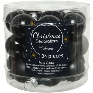 Kaemingk Weihnachtskugeln Glas 25mm x 24 Stück Mini Christbaumkugeln Weihnachtsbaumkugeln Mix Schwarz