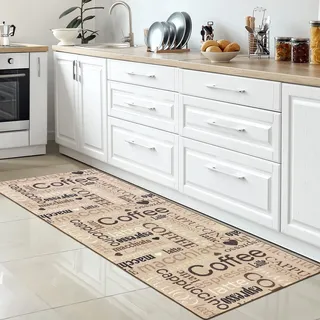 CARPETIA Küchenläufer Küchenteppich Küche Coffee Cappuccino Espresso Macchiato beige braun schwarz - Größe: 80x300 cm