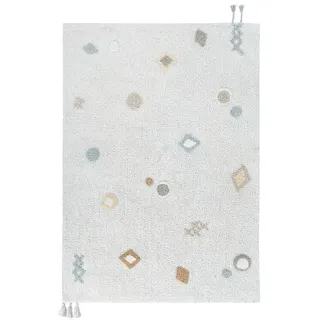 Lorena Canals Waschbarer Teppich Kim Weiß, Vanilla, Hellblau, Grau, Natural, Beige -100% natürliche Baumwolle Base: recycelte Baumwolle- 200x140 cm