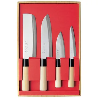 SekiRyu Messerset Japan Nakiri, Santoku, kl. Deba + Allzweckmesser incl. EIN chinesischer Kombistein