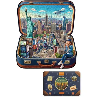 UNIDRAGON Holzpuzzle für Erwachsene - New York in a Case - 500 Teile | 35 x 40 cm - Einzigartig geformte Puzzleteile - Lasergeschnittenes Holz - Holzgeschenkbox