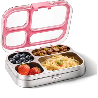 G.a HOMEFAVOR Edelstahl Brotdose Kinder 800ml Metall Bento Lunchbox mit 4 Fächern Auslaufsichere Brotbox Schule Sandwichbox Brotzeitdose Vesperdose Brotbüchse, Spülmaschinenfest Rosa